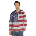 Grunge USA Flag Print Men's Velvet Pullover Hoodie