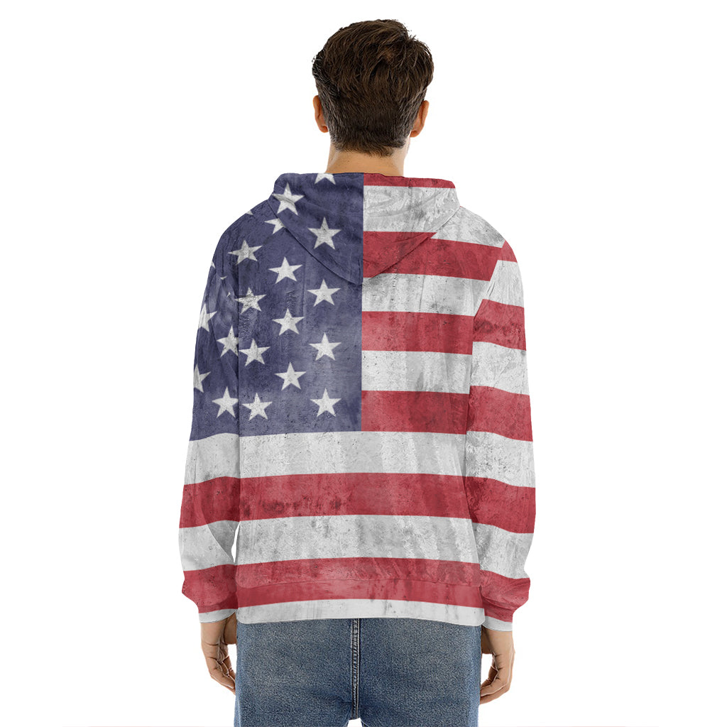 Grunge USA Flag Print Men's Velvet Pullover Hoodie