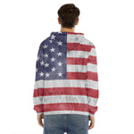 Grunge USA Flag Print Men's Velvet Pullover Hoodie