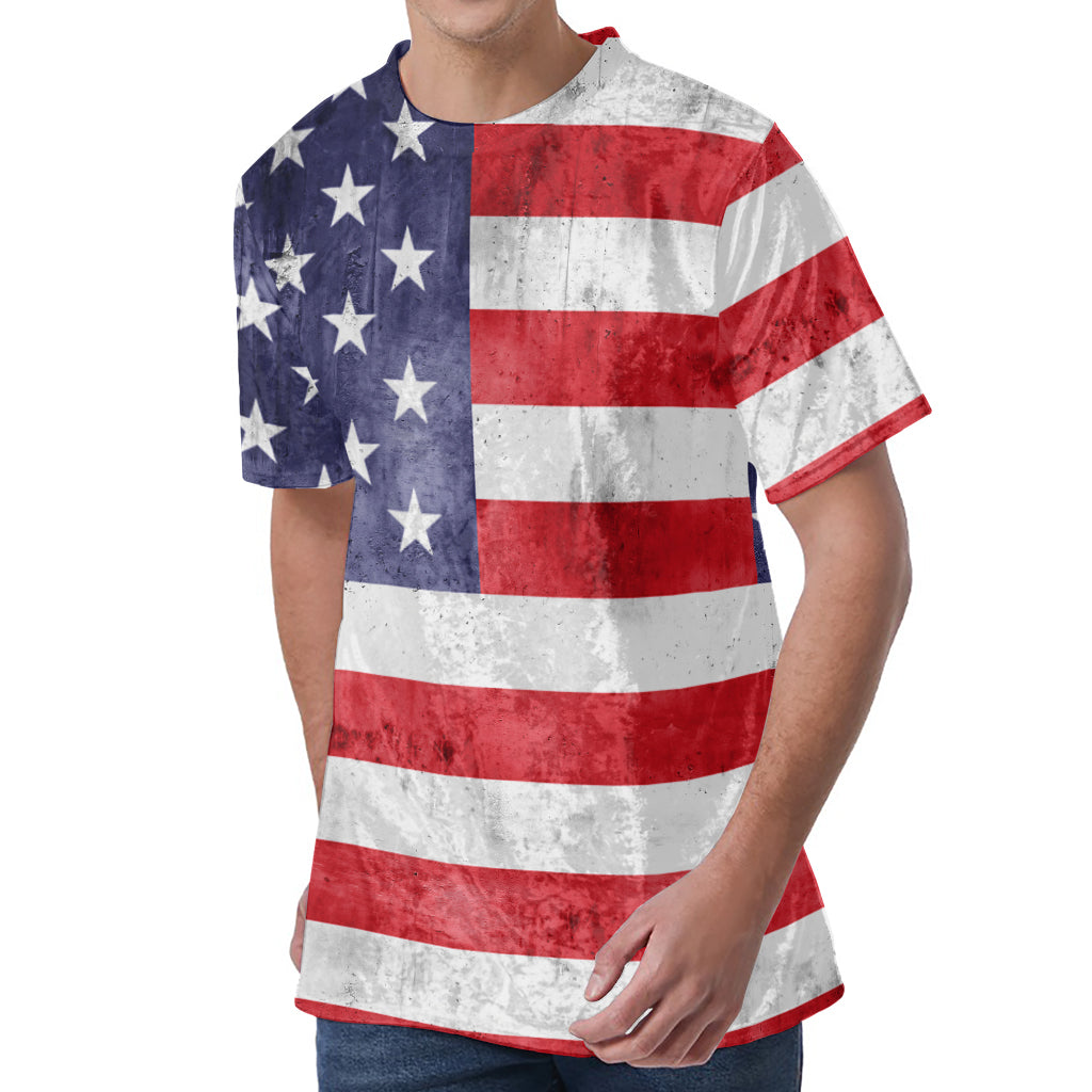 Grunge USA Flag Print Men's Velvet T-Shirt