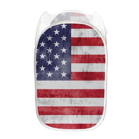 Grunge USA Flag Print Mesh Laundry Hamper
