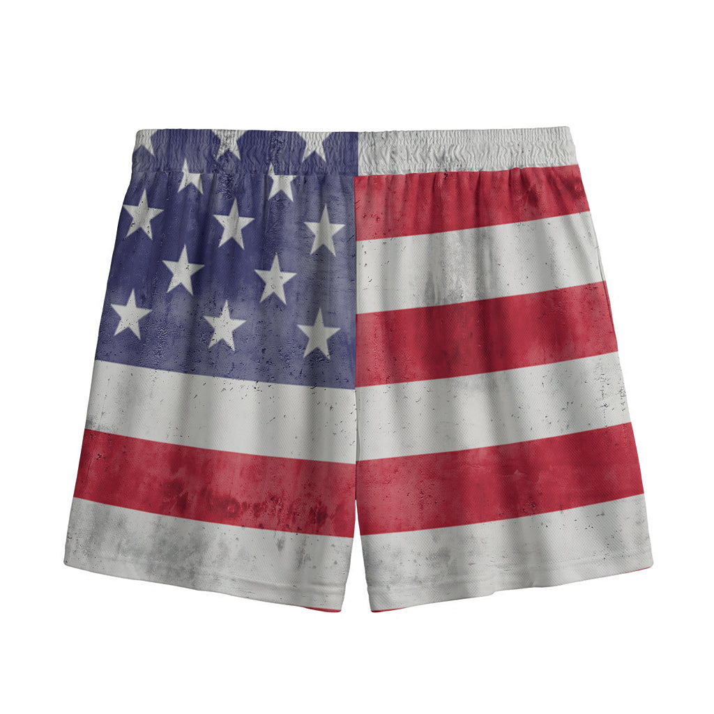 Grunge USA Flag Print Mesh Shorts