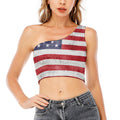 Grunge USA Flag Print One Shoulder Crop Top