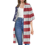 Grunge USA Flag Print Open Front Beach Cover Up