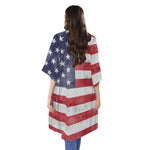 Grunge USA Flag Print Open Front Beach Cover Up