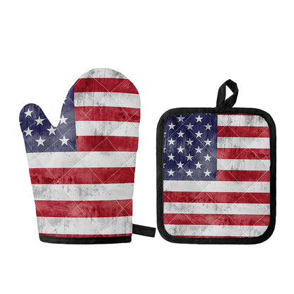 Grunge USA Flag Print Oven Mitt And Pot Holder Set
