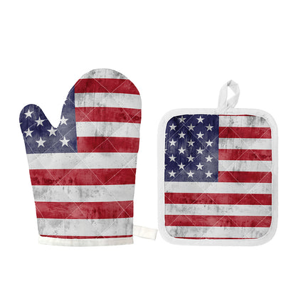 Grunge USA Flag Print Oven Mitt And Pot Holder Set