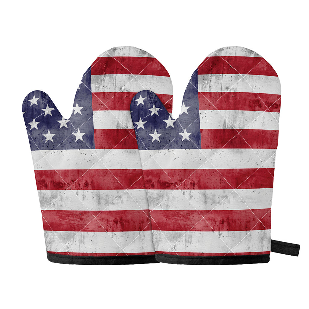 Grunge USA Flag Print Oven Mitts