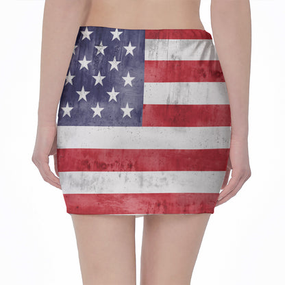 Grunge USA Flag Print Pencil Mini Skirt