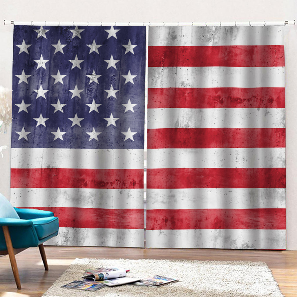 Grunge USA Flag Print Pencil Pleat Curtains