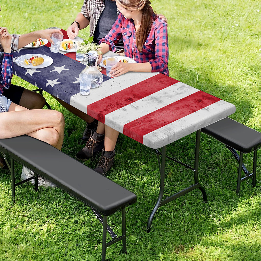 Grunge USA Flag Print Picnic Table Cover