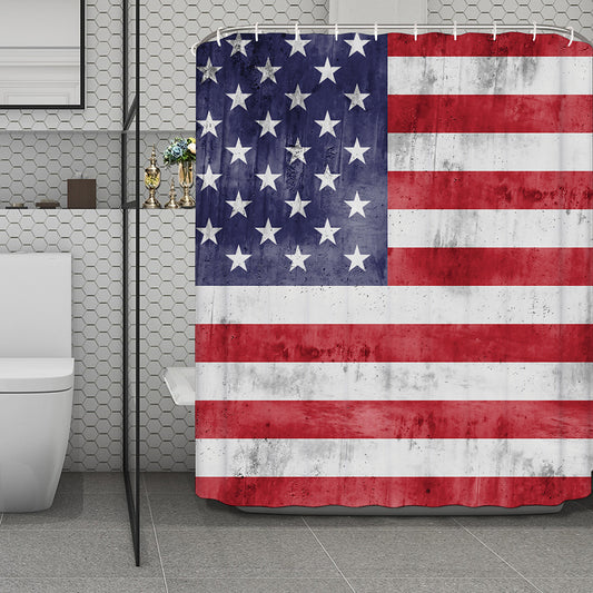 Grunge USA Flag Print Polyester Shower Curtain