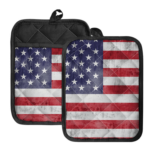 Grunge USA Flag Print Pot Holders With Pocket