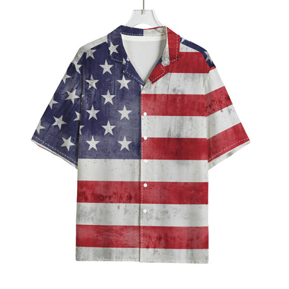 Grunge USA Flag Print Rayon Hawaiian Shirt