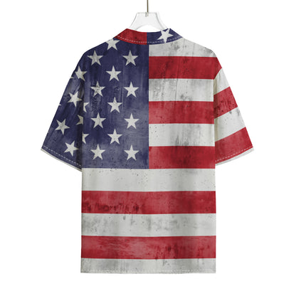 Grunge USA Flag Print Rayon Hawaiian Shirt