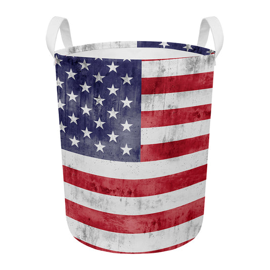Grunge USA Flag Print Round Laundry Basket
