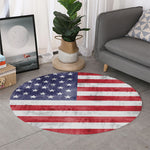 Grunge USA Flag Print Round Rug
