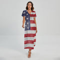 Grunge USA Flag Print Short Sleeve Maxi Dress