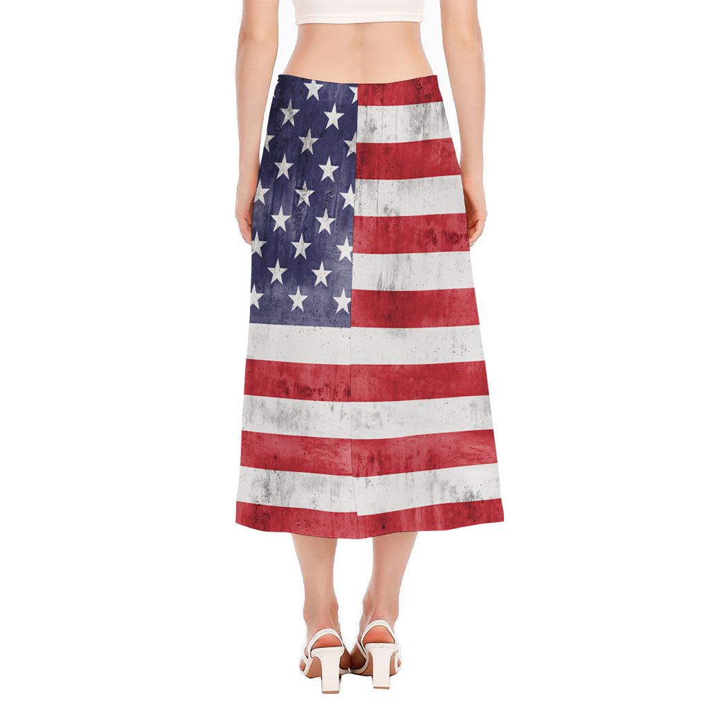 Grunge USA Flag Print Side Slit Midi Skirt