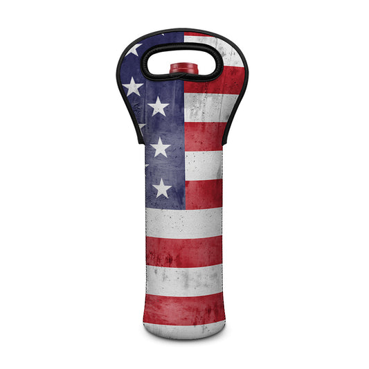 Grunge USA Flag Print Single Neoprene Wine Tote
