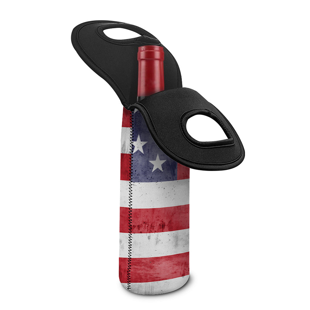 Grunge USA Flag Print Single Neoprene Wine Tote
