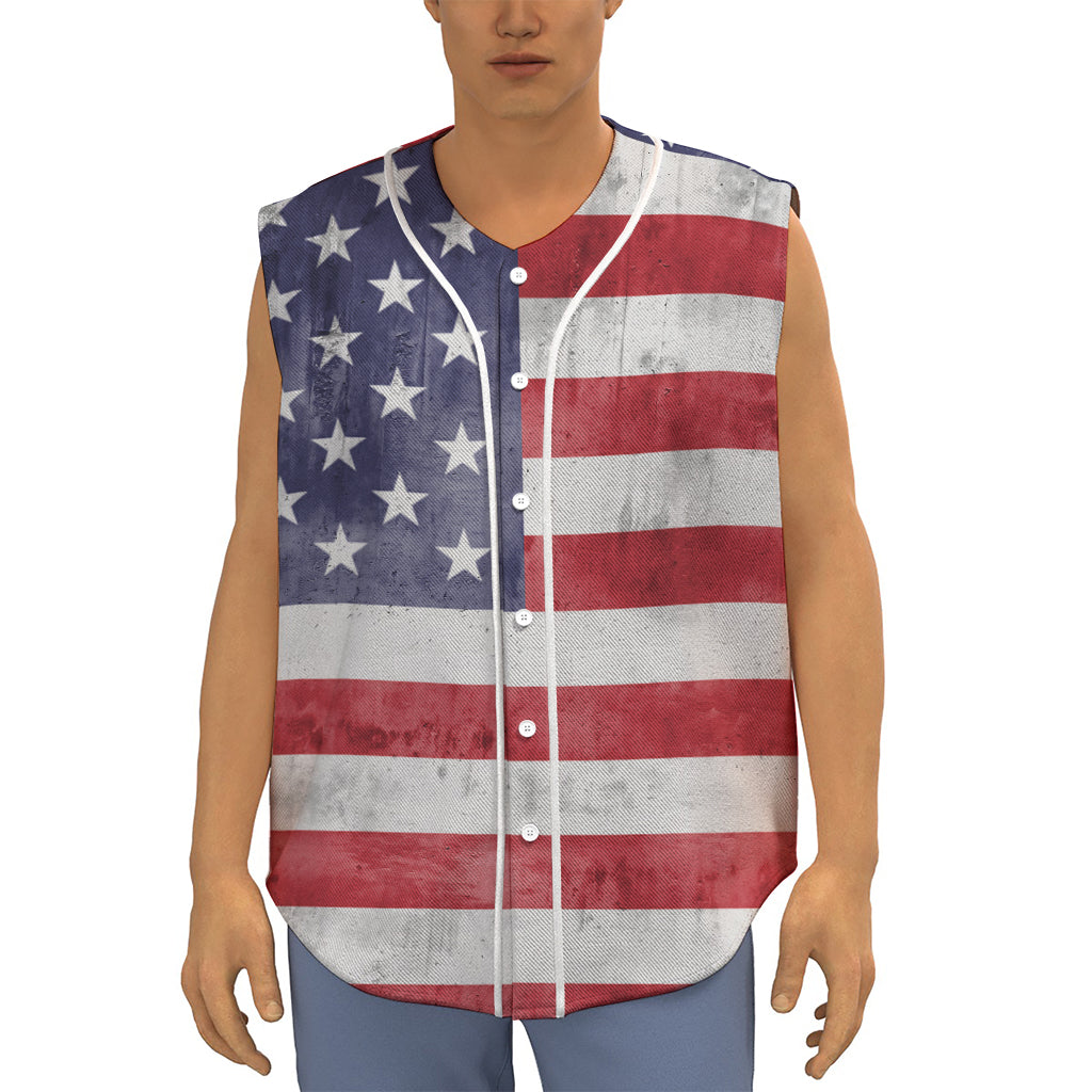 Grunge USA Flag Print Sleeveless Baseball Jersey