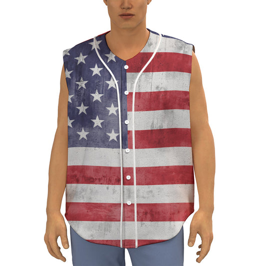 Grunge USA Flag Print Sleeveless Baseball Jersey