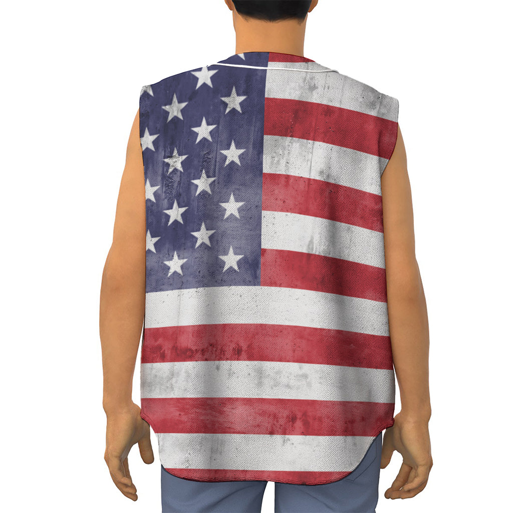 Grunge USA Flag Print Sleeveless Baseball Jersey