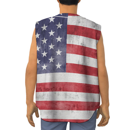 Grunge USA Flag Print Sleeveless Baseball Jersey