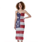 Grunge USA Flag Print Slim Fit Midi Cami Dress
