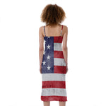 Grunge USA Flag Print Slim Fit Midi Cami Dress