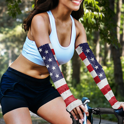 Grunge USA Flag Print Sun Protection Arm Sleeves