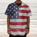 Grunge USA Flag Print Textured Short Sleeve Shirt
