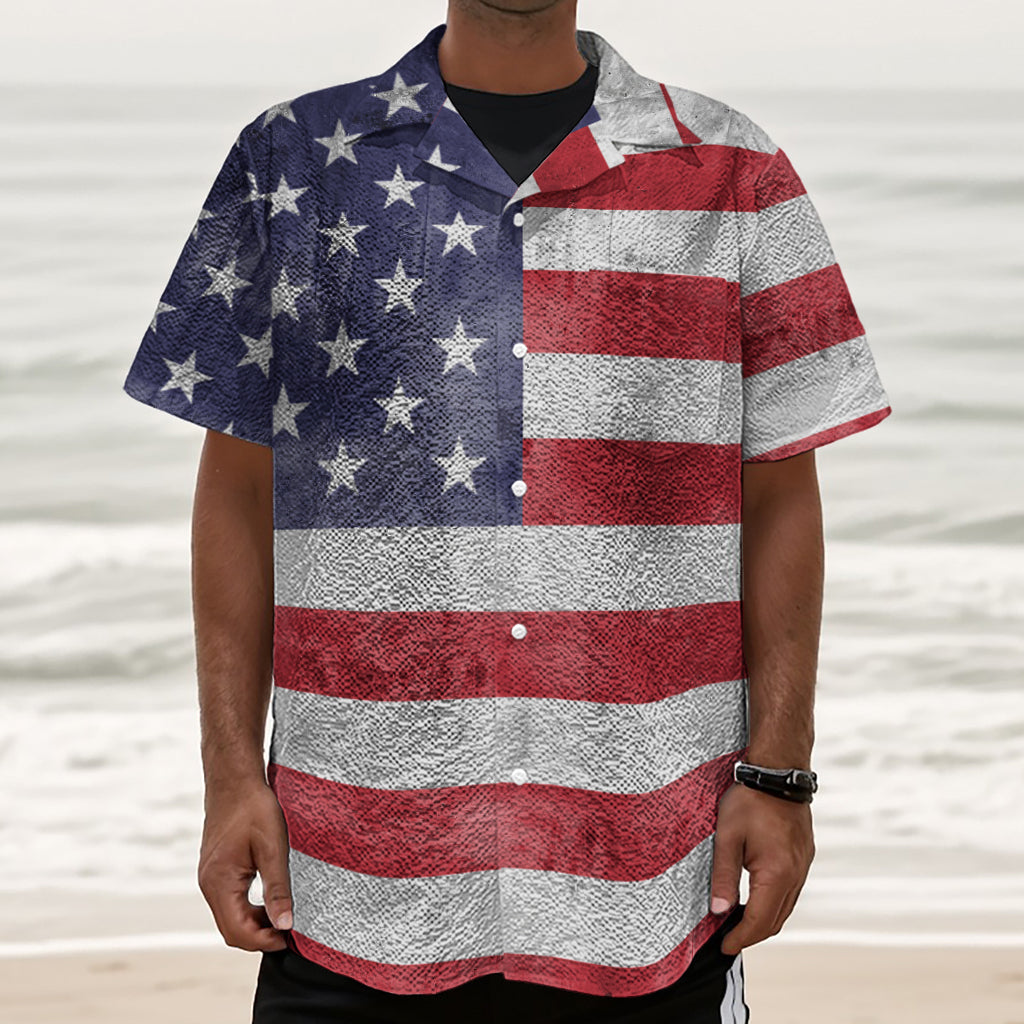Grunge USA Flag Print Textured Short Sleeve Shirt