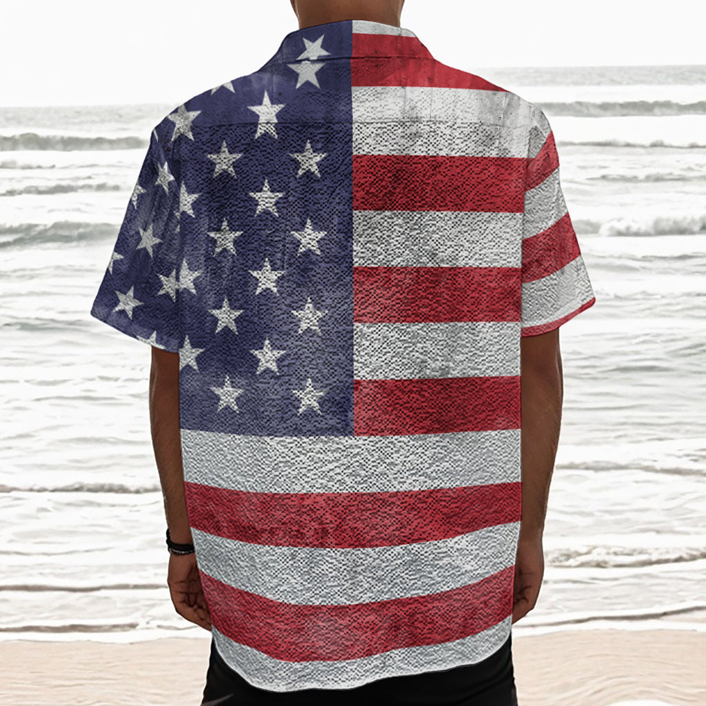Grunge USA Flag Print Textured Short Sleeve Shirt