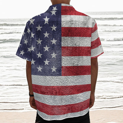 Grunge USA Flag Print Textured Short Sleeve Shirt