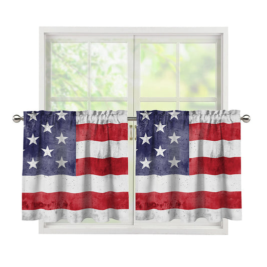 Grunge USA Flag Print Tier Curtains