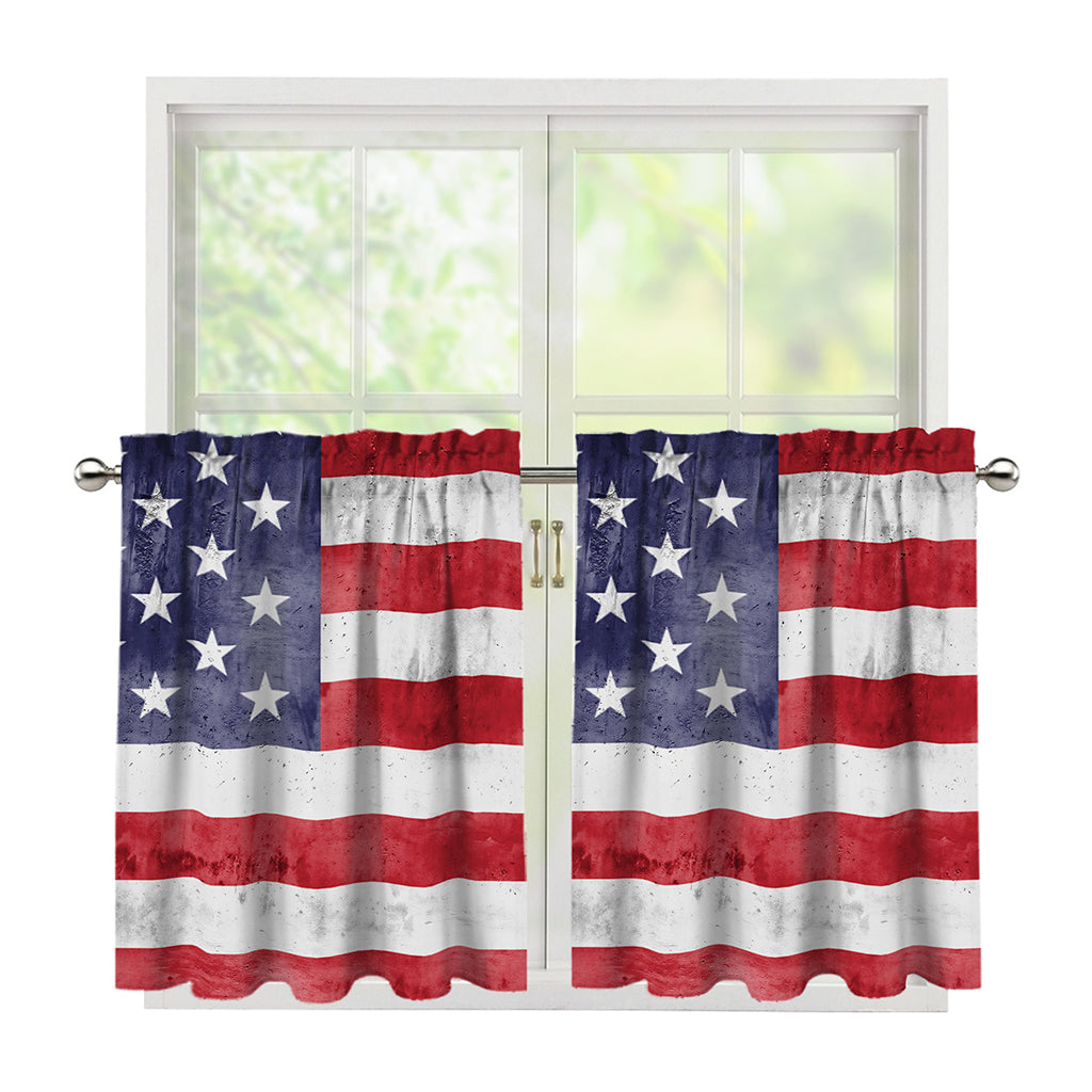 Grunge USA Flag Print Tier Curtains