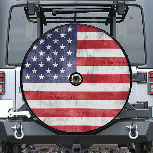 Grunge USA Flag Print Tire Cover With Camera Hole