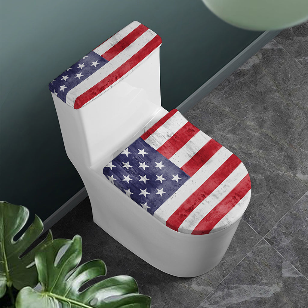 Grunge USA Flag Print Toilet Lid And Tank Cover Set
