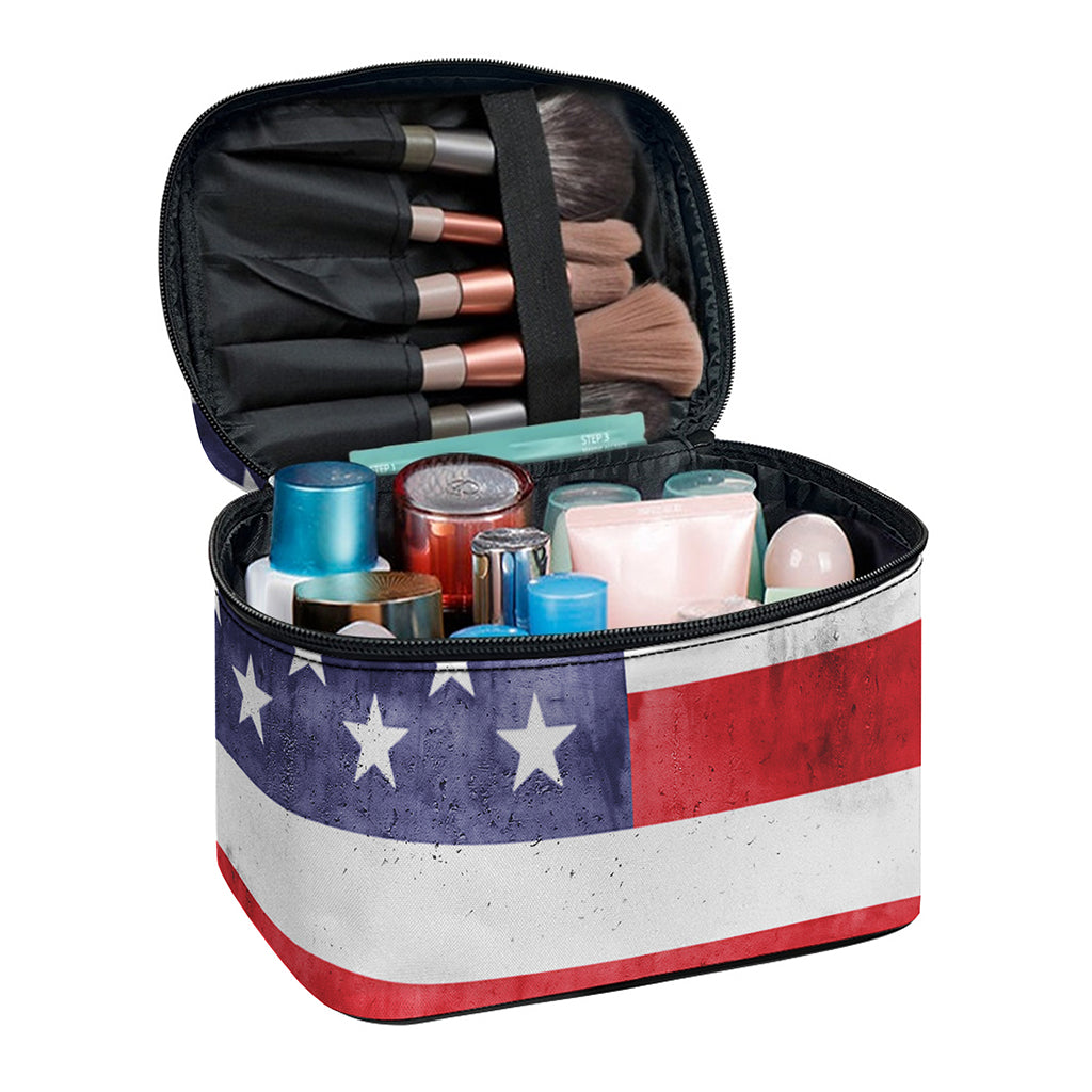 Grunge USA Flag Print Travel Makeup Bag