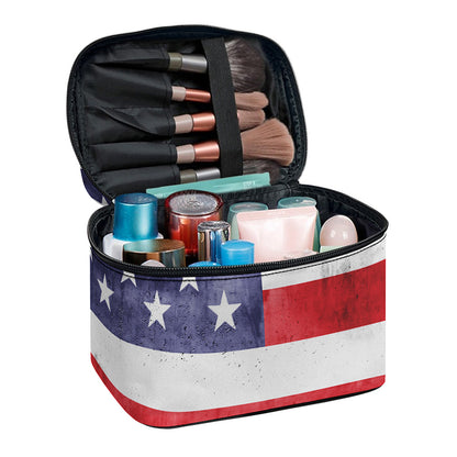 Grunge USA Flag Print Travel Makeup Bag