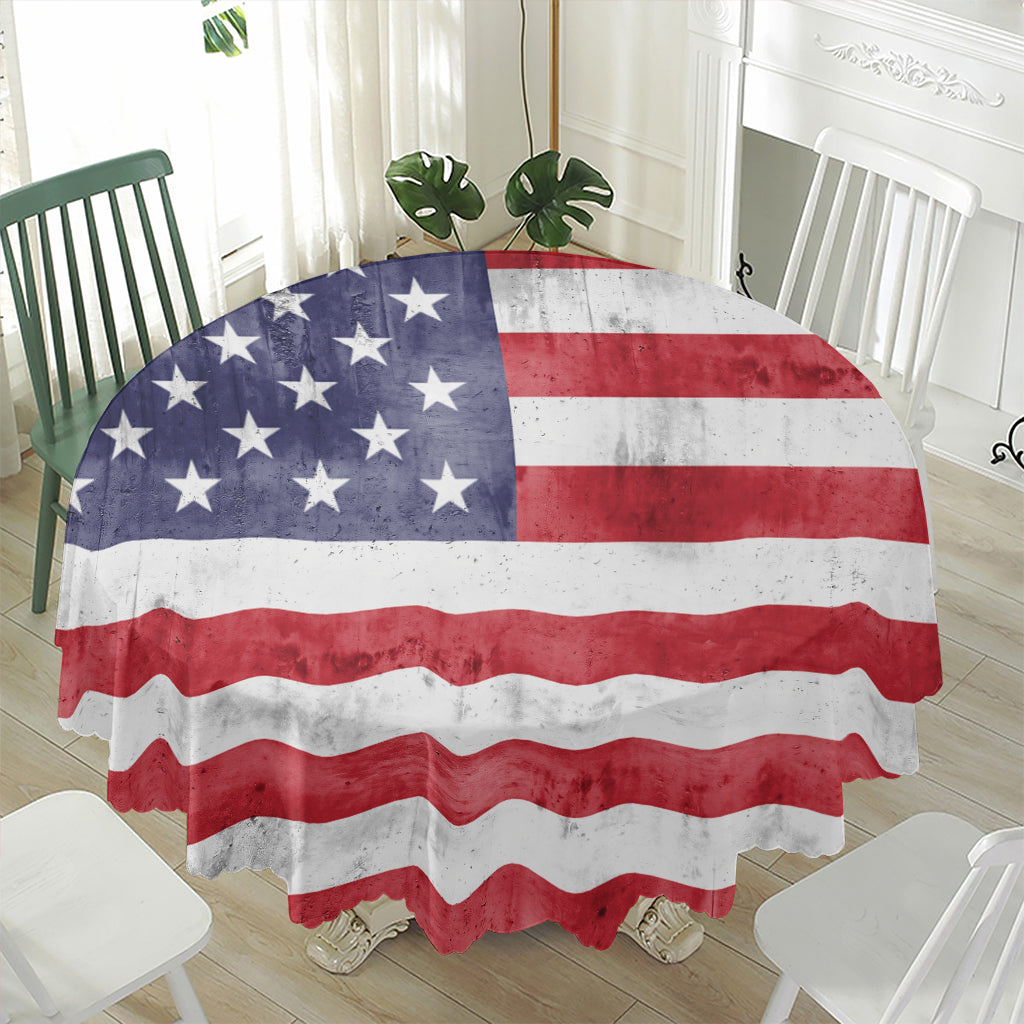 Grunge USA Flag Print Waterproof Round Tablecloth