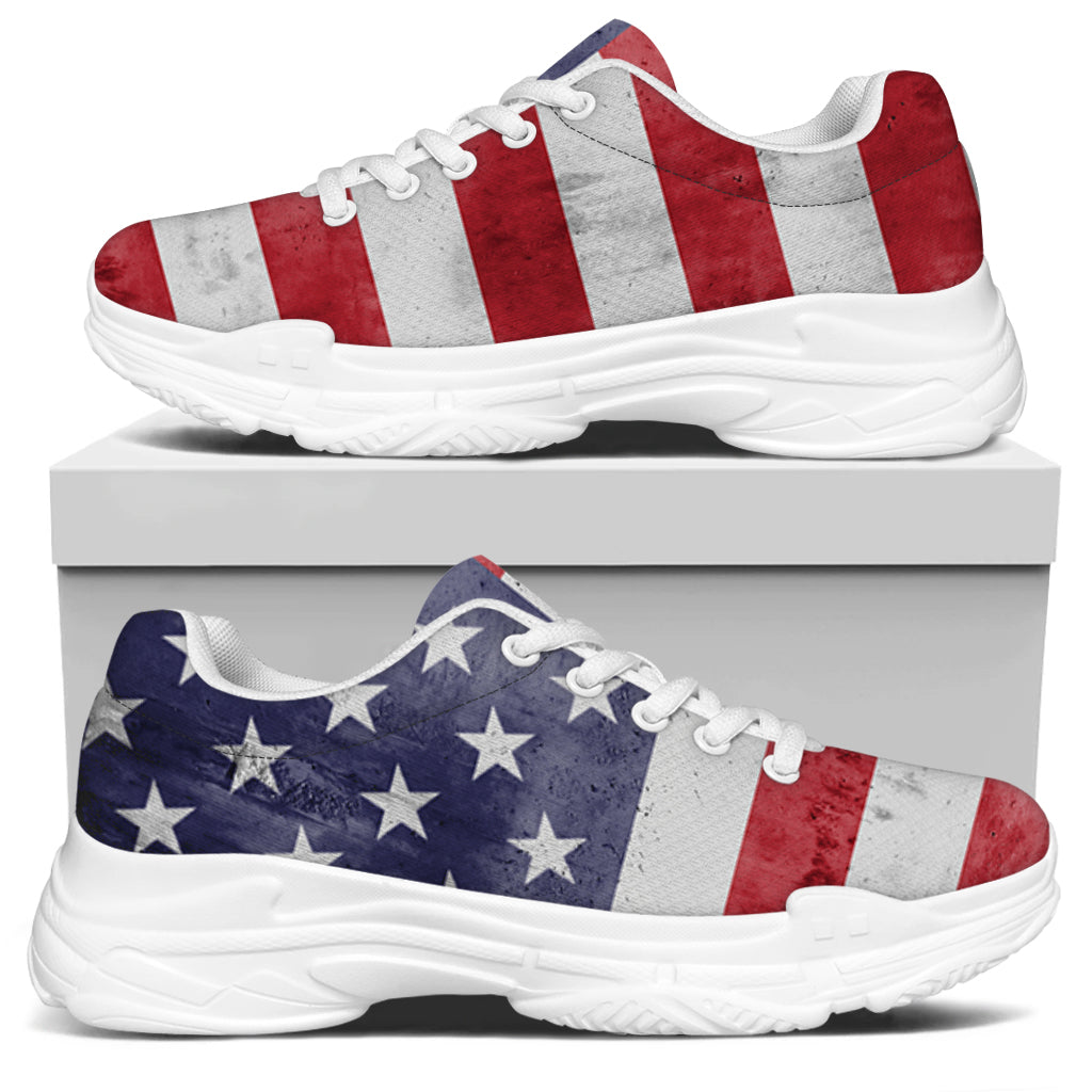 Grunge USA Flag Print White Chunky Shoes