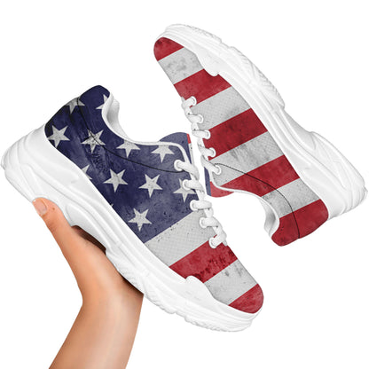 Grunge USA Flag Print White Chunky Shoes