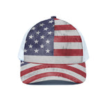 Grunge USA Flag Print White Mesh Trucker Cap