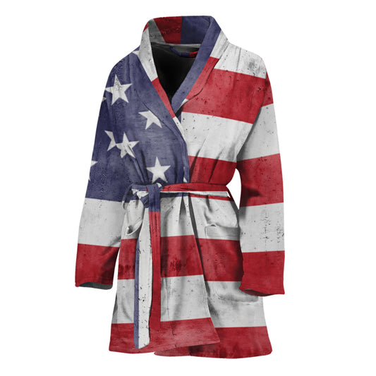 Grunge USA Flag Print Women's Bathrobe