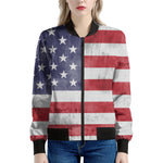 Grunge USA Flag Print Women's Bomber Jacket