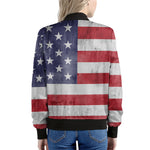 Grunge USA Flag Print Women's Bomber Jacket