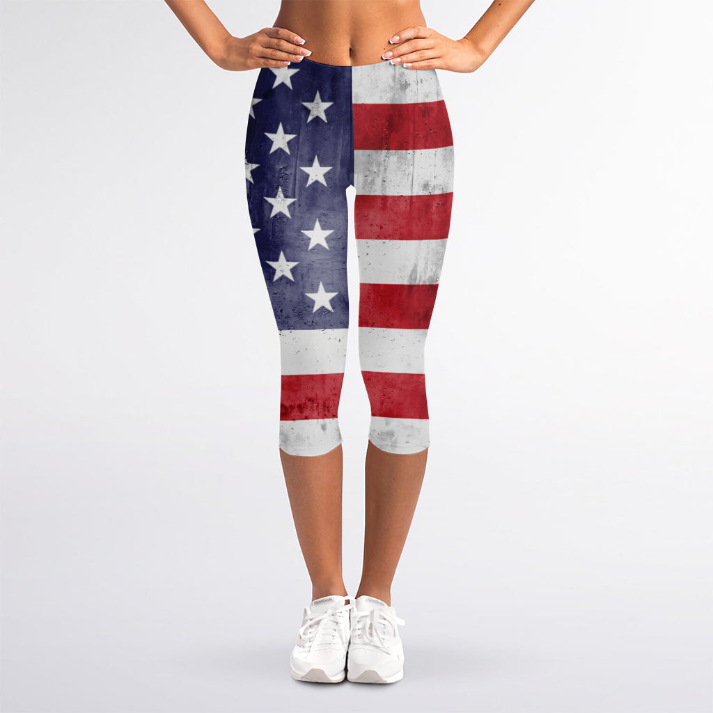 Grunge USA Flag Print Women's Capri Leggings
